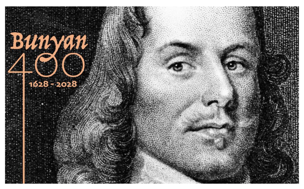 Bunyan 400 logo showing a picture of John Bunyan's face and the text, Bunyan 400, 1628-2028